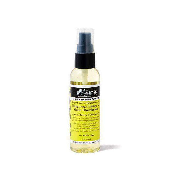 THE MANE CHOICE bottle of shine illuminator for curly hair in clear spray bottle with yellow label