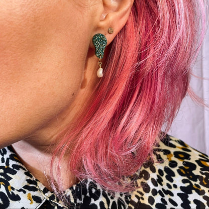 Tiny Drop - Green Glitter with Pearl
