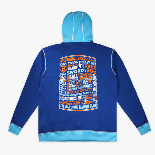 Navy Trash Talk hoodie — back view