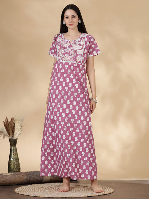 Tropica mauve premium pure cotton nighty for women