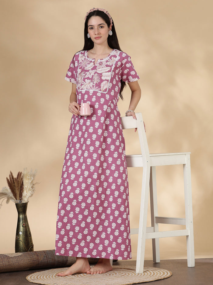 Tropica mauve premium pure cotton nighty for women