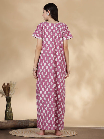 Tropica mauve premium pure cotton nighty for women