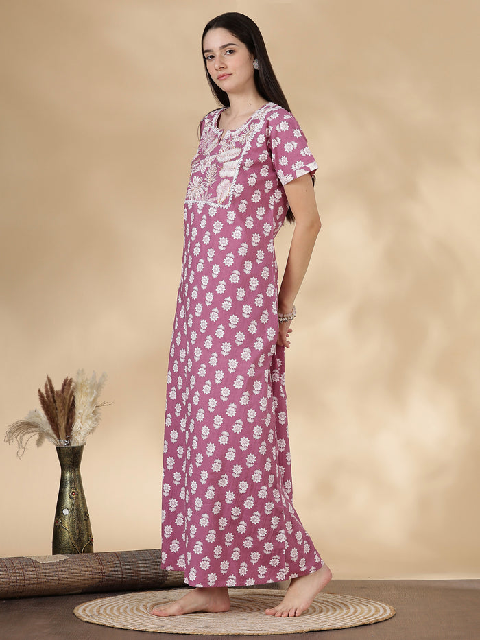 Tropica mauve premium pure cotton nighty for women