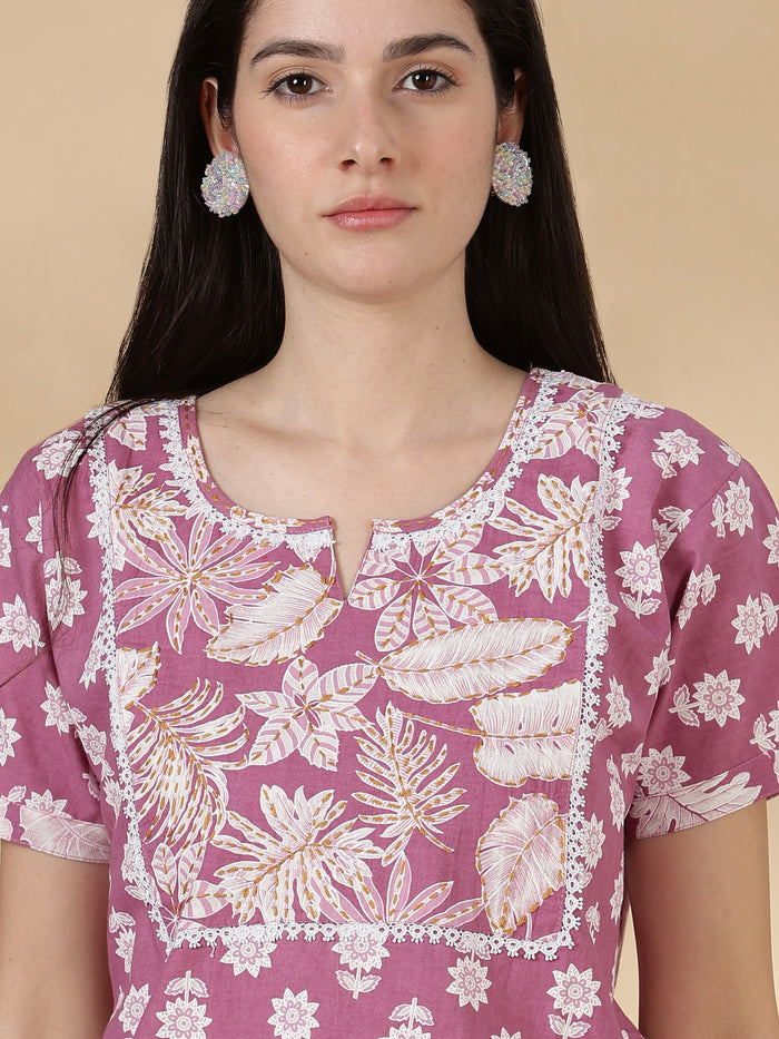 Tropica mauve premium pure cotton nighty for women