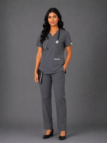TSM ELITE 6 POCKET ZIPPER (GREY) WOMEN SCRUB