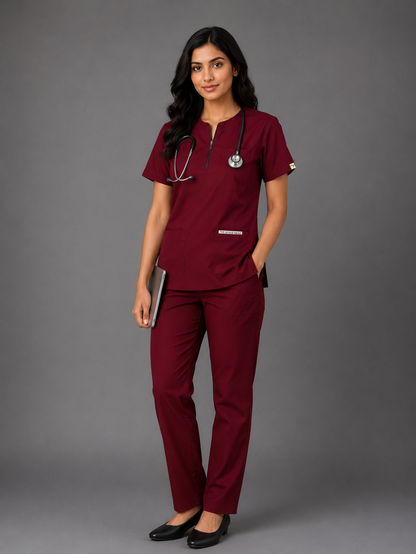 TSM ELITE 6 POCKET ZIPPER (MAROON) WOMEN SCRUB
