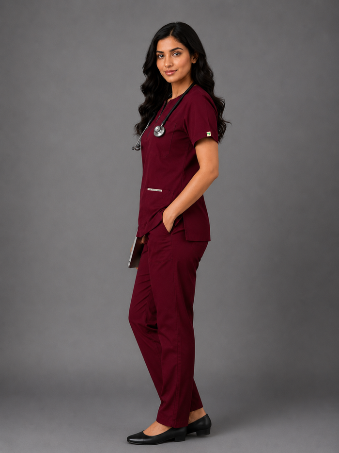 TSM ELITE 6 POCKET ZIPPER (MAROON) WOMEN SCRUB