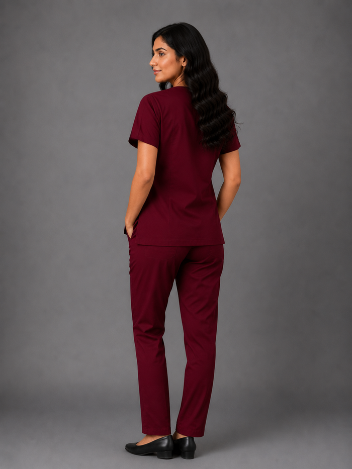 TSM ELITE 6 POCKET ZIPPER (MAROON) WOMEN SCRUB