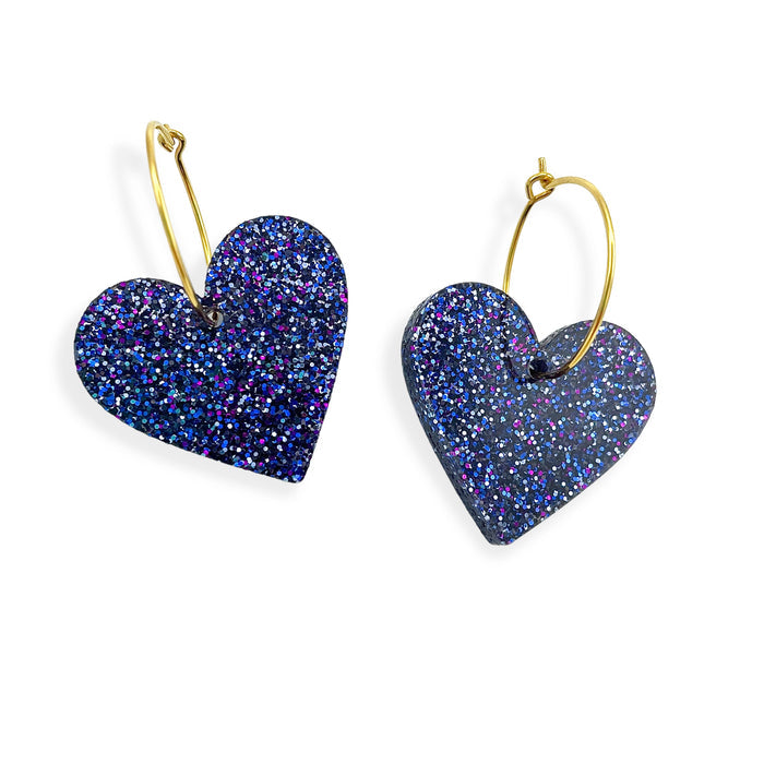 TWO HEARTS - blue glitter