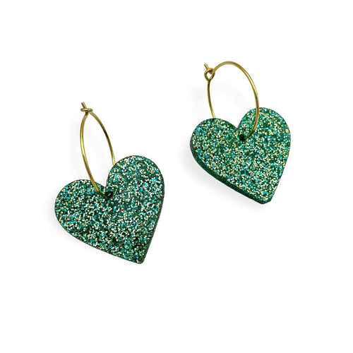 TWO HEARTS - green glitter