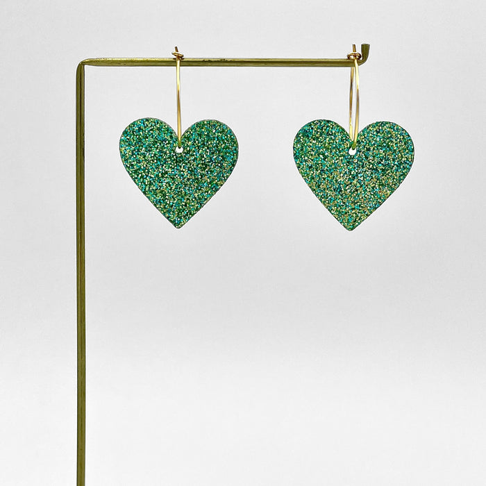 TWO HEARTS - green glitter