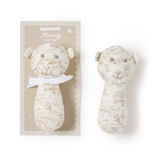 Two's Co. Monkey Toile Rattle