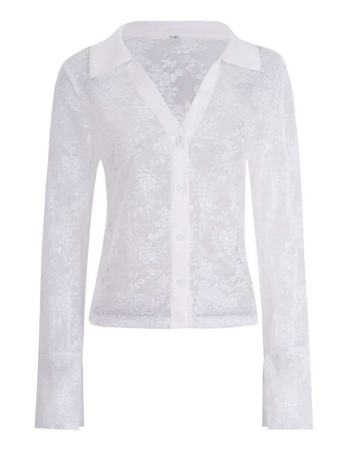 V Hot Girl Style Hollow Lace Cardigan Long Sleeve Top Women's Clothing