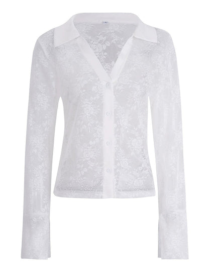 V Hot Girl Style Hollow Lace Cardigan Long Sleeve Top Women's Clothing