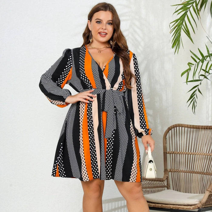 V-neck Lace-up Plus Size Dress