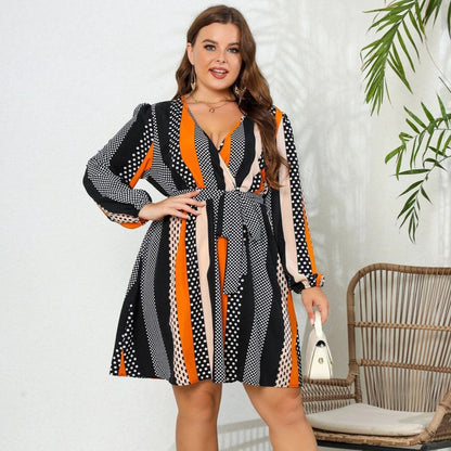V-neck Lace-up Plus Size Dress