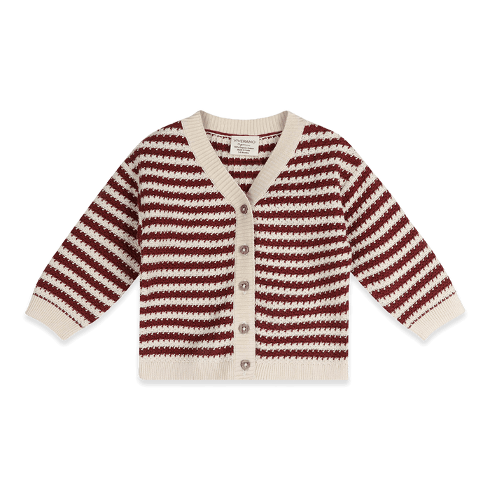 V-Neck Stripe Knit Baby Cardigan, Organic Cotton