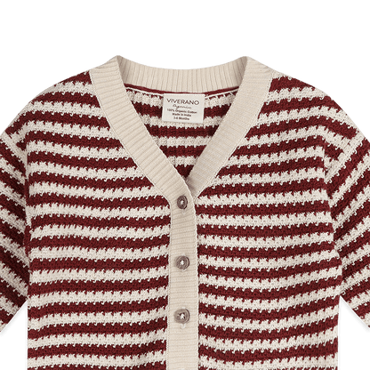 Organic Cotton V-Neck Stripe Knit Baby Cardigan, Detail