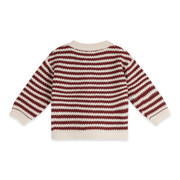 Organic Cotton V-Neck Stripe Knit Baby Cardigan, Back