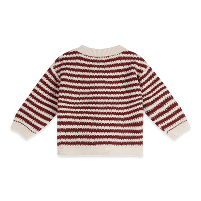 Organic Cotton V-Neck Stripe Knit Baby Cardigan, Back