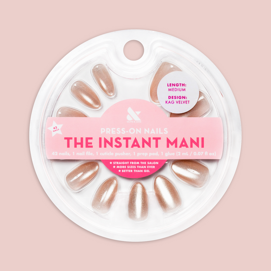 Velvet KAG - Press-On | Medium | Almond neutral peach velvet cateye finish press-on nails kit with 42 pieces