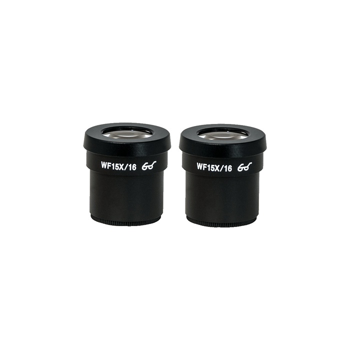 WF 15X Widefield Microscope Eyepieces, High Eyepoint, 30mm, FOV 16mm (Pair), SKU SZ05013411, three quarter front view