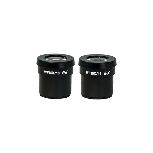 WF 15X Widefield Microscope Eyepieces, High Eyepoint, 30mm, FOV 16mm (Pair), SKU SZ05013411, three quarter front view