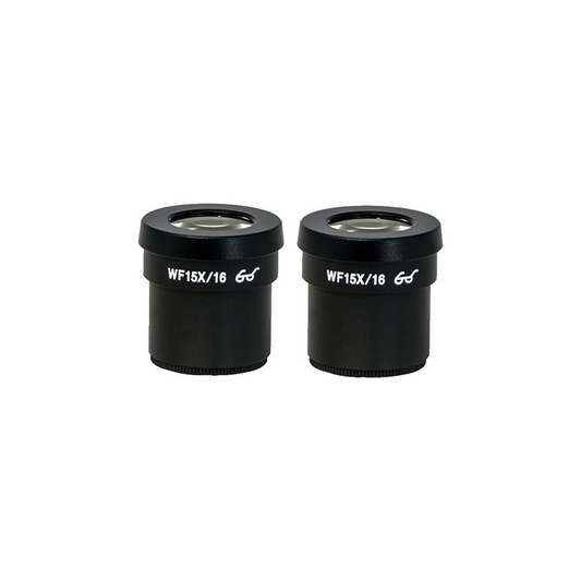 WF 15X Widefield Microscope Eyepieces, High Eyepoint, 30mm, FOV 16mm (Pair), SKU SZ05013411, three quarter front view