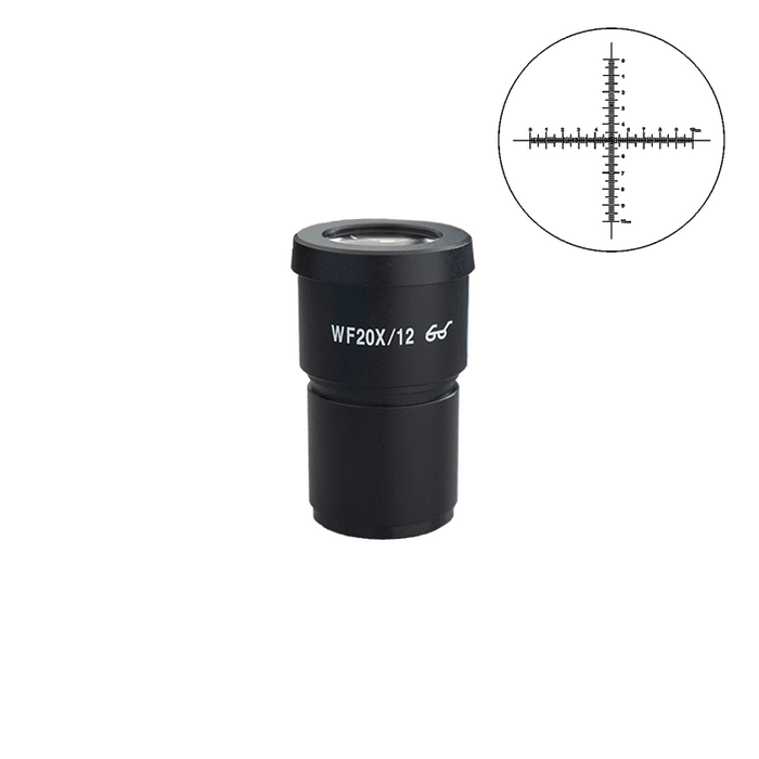 WF 20X Widefield Microscope Eyepiece with Reticle, Crosshair Scale, High Eyepoint, 30mm, FOV 12mm (One), SKU SZ05013632, three quarter front view
