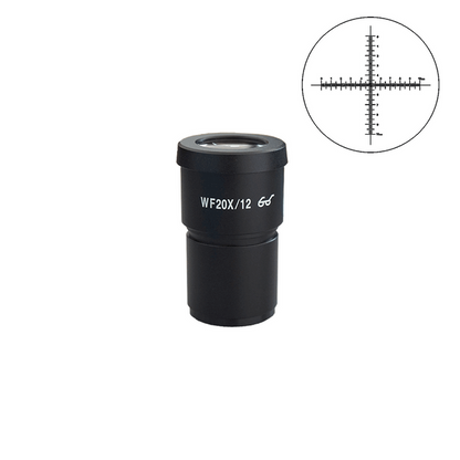 WF 20X Widefield Microscope Eyepiece with Reticle, Crosshair Scale, High Eyepoint, 30mm, FOV 12mm (One), SKU SZ05013632, three quarter front view