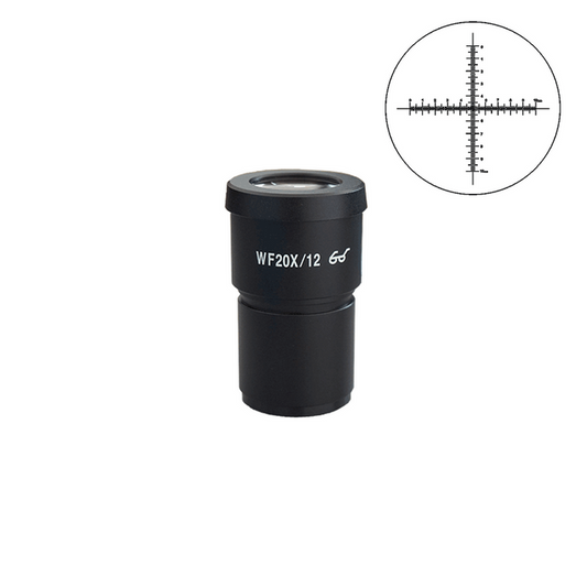 WF 20X Widefield Microscope Eyepiece with Reticle, Crosshair Scale, High Eyepoint, 30mm, FOV 12mm (One), SKU SZ05013632, three quarter front view