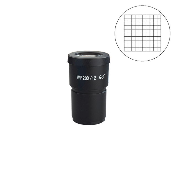 WF 20X Widefield Microscope Eyepiece with Reticle, Net Grid, High Eyepoint, 30mm, FOV 12mm (One), SKU SZ05013633, three quarter front view