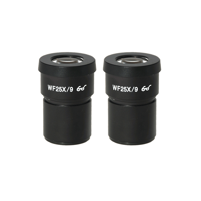 WF 25X Widefield Microscope Eyepieces, High Eyepoint, 30mm, FOV 9mm (Pair), SKU SZ05013711, three quarter front view
