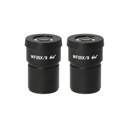 WF 25X Widefield Microscope Eyepieces, High Eyepoint, 30mm, FOV 9mm (Pair), SKU SZ05013711, three quarter front view