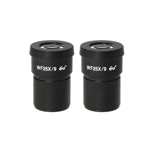 WF 25X Widefield Microscope Eyepieces, High Eyepoint, 30mm, FOV 9mm (Pair), SKU SZ05013711, three quarter front view
