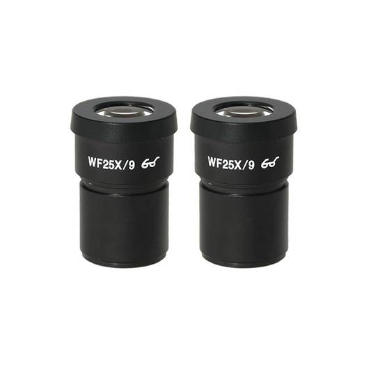 WF 25X Widefield Microscope Eyepieces, High Eyepoint, 30mm, FOV 9mm (Pair), SKU SZ05013711, three quarter front view