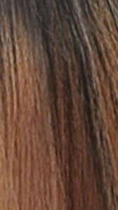 Close up of straight brown ombre wig with dark roots and smooth strands showing texture HD lace wig 13x4