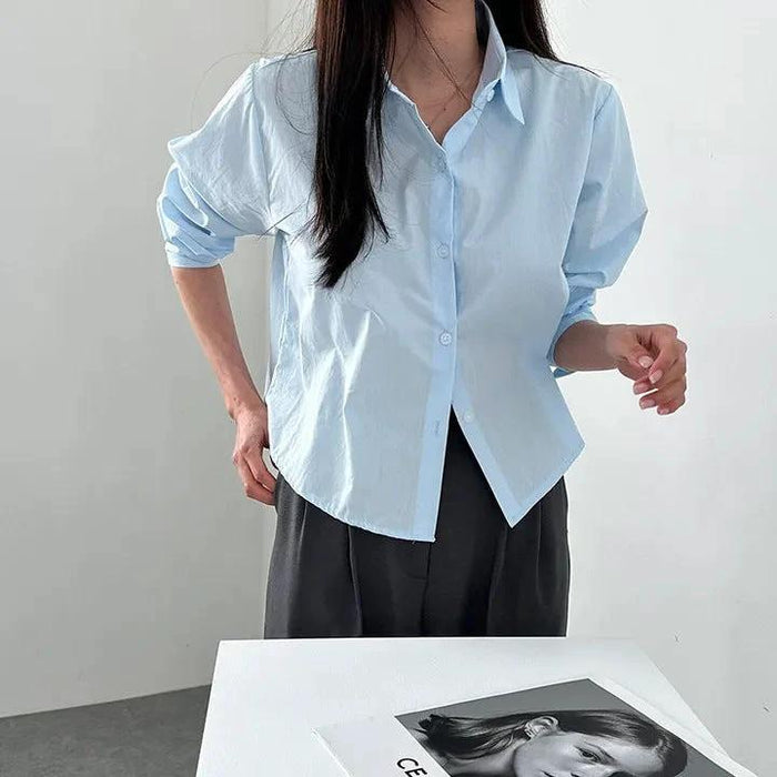 Women's Loose Fit Button Up Petite Shirt