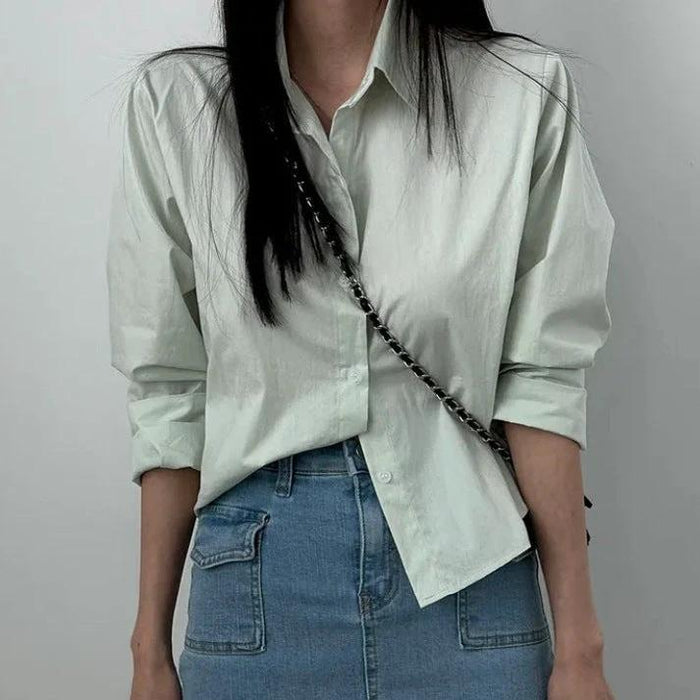 Women's Loose Fit Button Up Petite Shirt