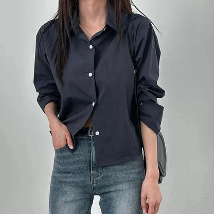 Women's Loose Fit Button Up Petite Shirt