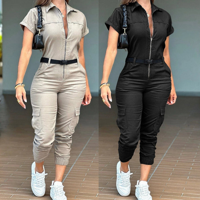 Women's Zippered Cargo Style Jumpsuit