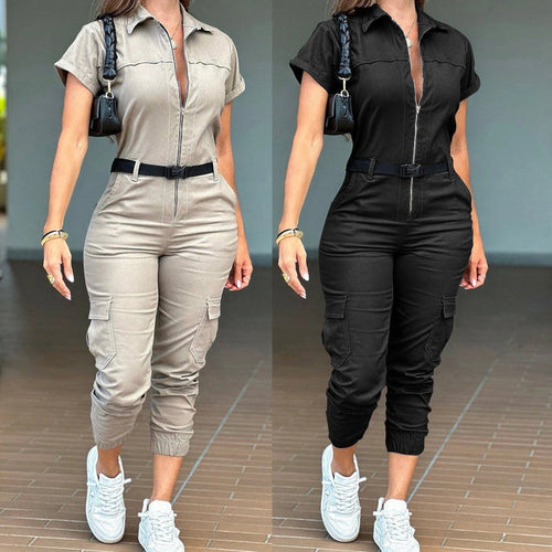 Women's Zippered Cargo Style Jumpsuit
