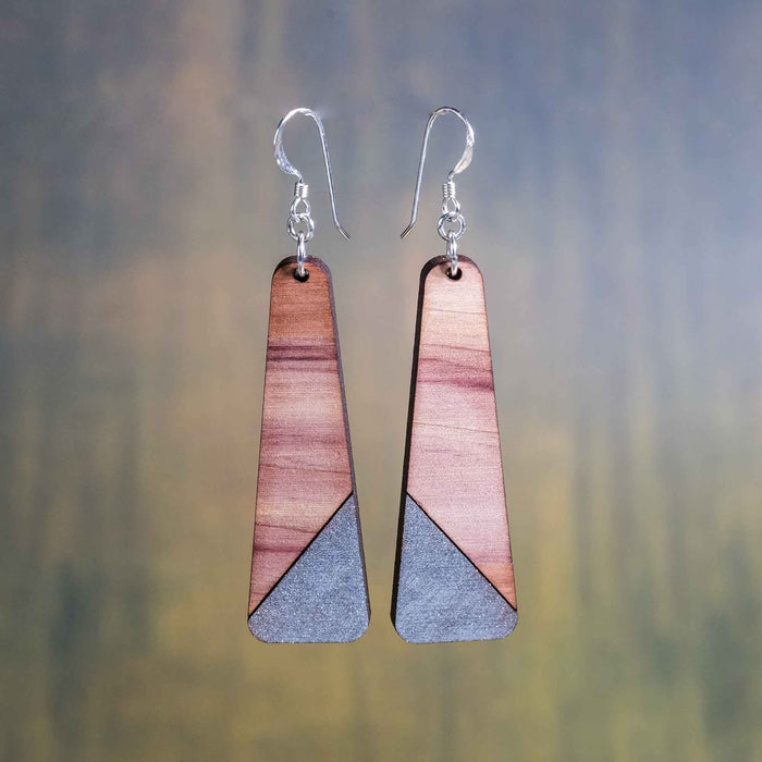 Cedar Wood Trapezoid Earrings - wooden laser cut earrings - cedar wood with sterling silver findings - by LeeMo Designs in Bend, Oregon