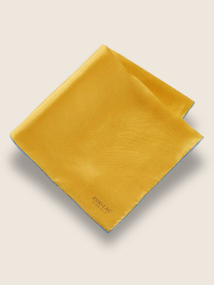 Yellow/Blue Solid Silk Pocket Square