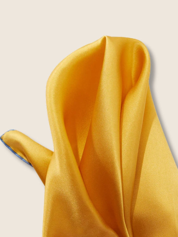 Yellow/Blue Solid Silk Pocket Square